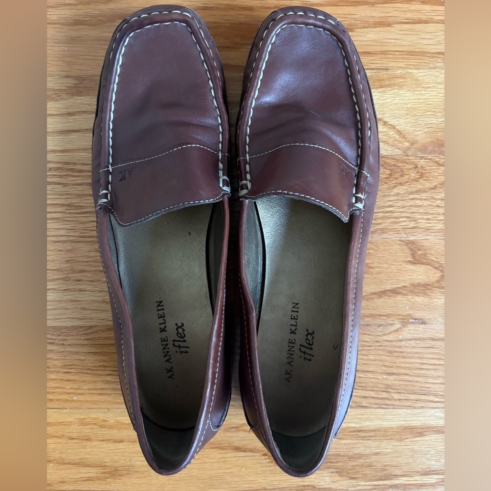 Anne Klein Leather Loafers in Rich Brown